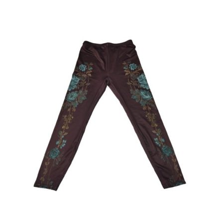 Női L-es sötétbarna virágmintás leggings - ÚJ