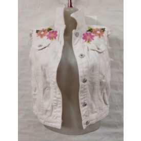   Női M-es halványrózsaszín virágos hímzett farmermellény - Misskoo