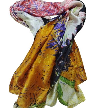 Nagyméretű színes festményes tiszta selyem sál, kendő, stóla - Van Gogh - ÚJ