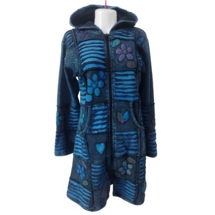 Női L-XL-es kék polárral bélelt nepáli, bohém kabát - Nini
