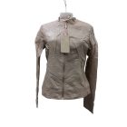 Női XL-es drapp hímzett bőrhatású, műbőr dzseki, kabát - ÚJ