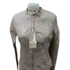 Női XL-es drapp hímzett bőrhatású, műbőr dzseki, kabát - ÚJ