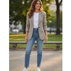 Női L-es drapp kockás elegáns blézer - Cinque