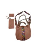 Púderszínű női műbőr válltáska, crossbody, táska, ridikül 2 kiegészítővel - ÚJ