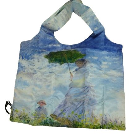 Festményes összehajtható füles bevásárlótáska, szatyor - Monet: Esernyős nő - ÚJ 