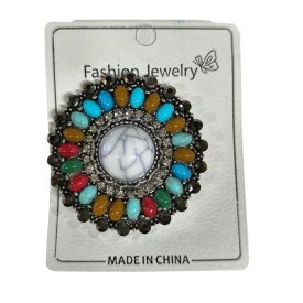   Többszínű mandalás bross, kitűző, fehér közepű, ezüst szélű - ÚJ