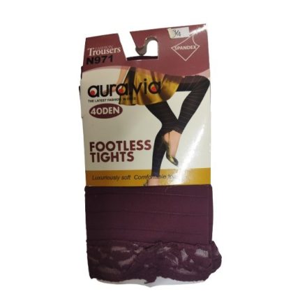 Női 3-4-es méretű bordó, magában csíkos, bokánál csipkés lábfej nélküli harisnya, leggings - Aura.Via - ÚJ