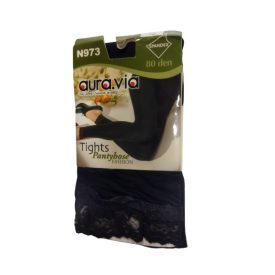   Női 1-2-es méretű fekete, bokánál csipkés lábfej nélküli harisnya, leggings - Aura.Via - ÚJ