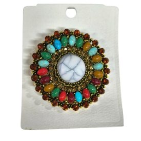   Többszínű mandalás bross, kitűző, fehér közepű, piros szélű - ÚJ