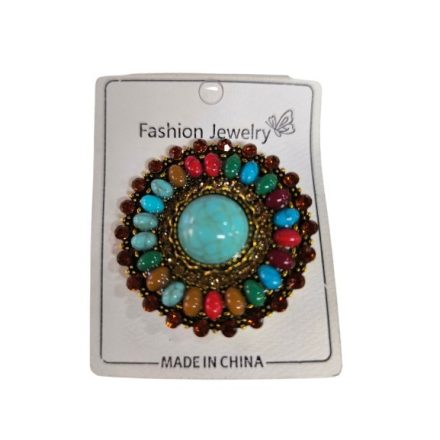 Többszínű, kék közepű mandalás bross, kitűző - ÚJ