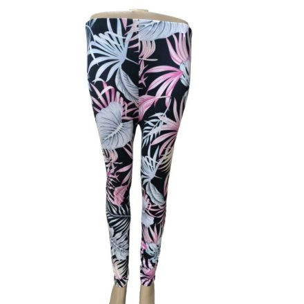 Női XL-3XL-es fekete-rózsaszín virágos leggings - ÚJ