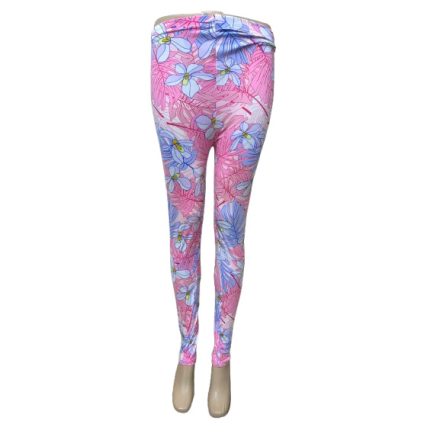 Női XL-3XL-es rózsaszín-lila virágos leggings - ÚJ