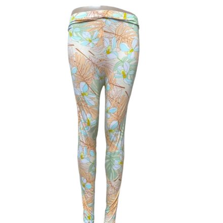 Női S-L-es barackszínű-zöld virágos leggings - ÚJ