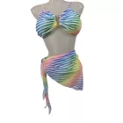 Női XXL-es 3 részes színes csíkos bikini - ÚJ