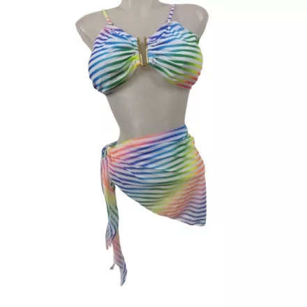 Női XXL-es 3 részes színes csíkos bikini - ÚJ