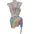 Női XXL-es 3 részes színes csíkos bikini - ÚJ