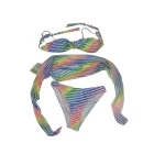 Női XXL-es 3 részes színes csíkos bikini - ÚJ