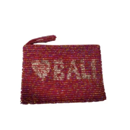 Piros gyöngyös szütyő, pénztárca Bali felirattal