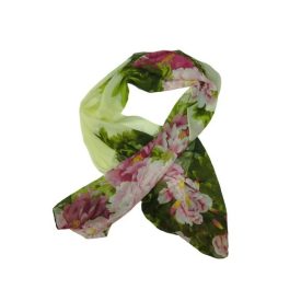 Zöld-sárga-rózsaszín virágmintás, sál, kendő