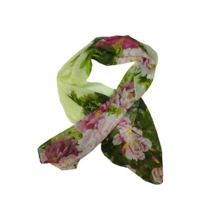 Zöld-sárga-rózsaszín virágmintás, sál, kendő