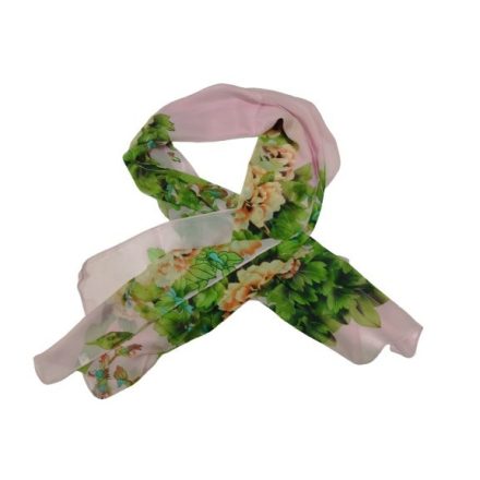 Zöld-rózsaszín virágmintás, sál, kendő