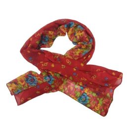 Piros virágmintás, sál, kendő