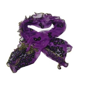 Lila, arany szélű pávamintás sál, kendő