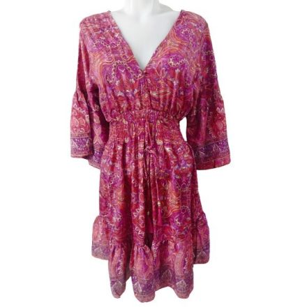 Női méret nélküli pink mintás indiai tunika - Boho Fashion - ÚJ