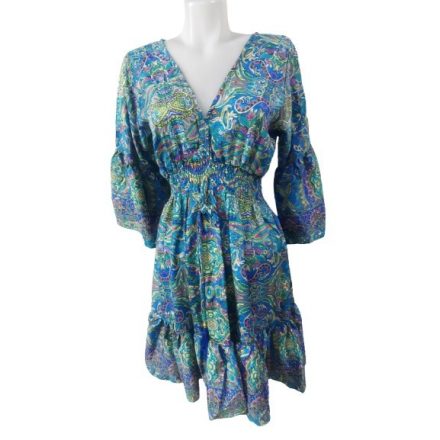 Női méret nélküli kék mintás indiai tunika - Boho Fashion - ÚJ