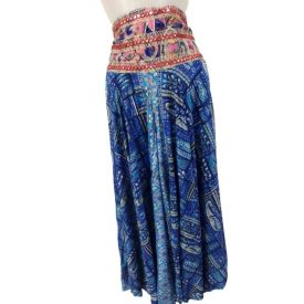   Női M-L-es sötétkék piros flitteres derekú hastáncos jellegű bőszárú szoknyanadrág, nadrágszoknya - Boho Fashion - ÚJ