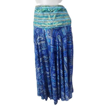 Női M-L-es sötétkék flitteres derekú hastáncos jellegű bőszárú szoknyanadrág, nadrágszoknya - Boho Fashion - ÚJ