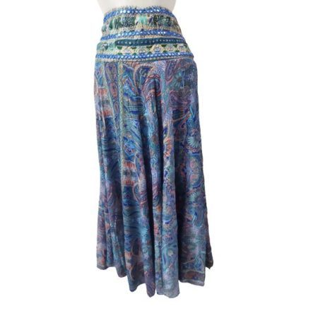 Női M-L-es kék-arany flitteres derekú hastáncos jellegű bőszárú szoknyanadrág, nadrágszoknya - Boho Fashion - ÚJ