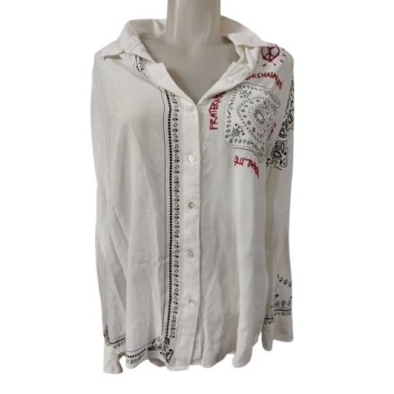 Női XXL-es fehér feliratos elegáns blúz - Desigual