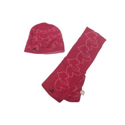 50-52 cm-es fejre rózsaszín szivecskés sapka, sál szett - Adidas