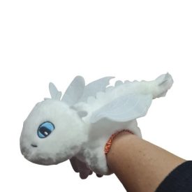   Sárkány plüss figura, fehér, kézre, csuklóra rögzíthető - Így neveld a sárkányodat - ÚJ