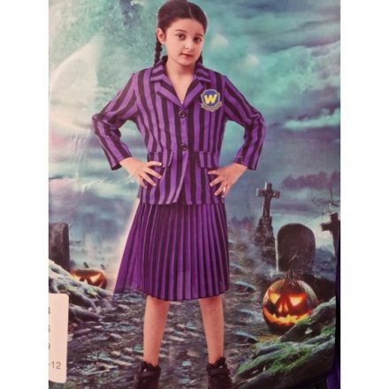 4-6 évesre Wednesday lila jelmez parókával - Addams Family - ÚJ