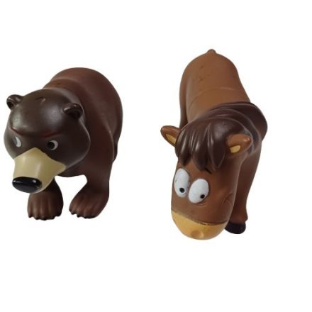 Barna műanyag medve és ló figura, 2 db egyben