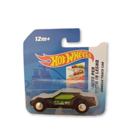 Szürke-zöld fa kisautó, fa sínkészletekkel kompatibilis - Hot Wheels - ÚJ