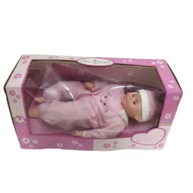 53 cm-es rózsaszín ruhás alvós baba dobozában