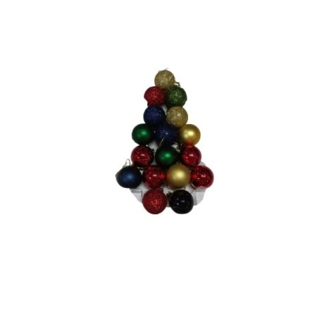 Gömb karácsonyi, karácsonyfa díszek karácsonyfa alakú dobozban, 18 db-os szett - ÚJ