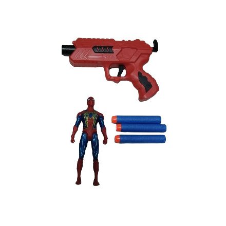 Pókember figura, szivacstöltényes pisztoly 3 lövedékkel együtt - Spiderman - ÚJ