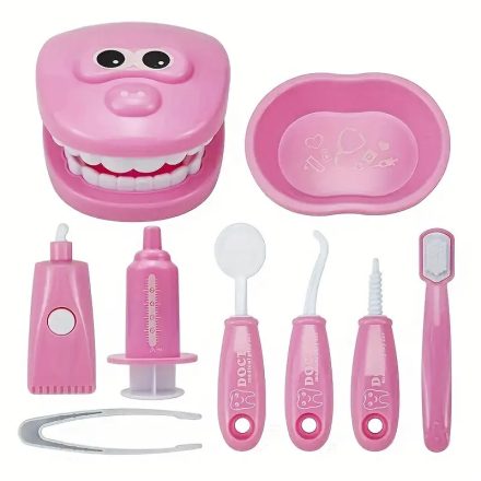 Rózsaszín fogsor, fogorvosos játék, fogmosást tanító játék - ÚJ