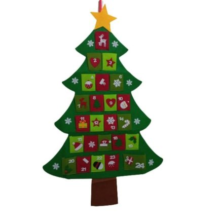 Zöld karácsonyfa, fenyőfa alakú filc adventi kalendárium - ÚJ 