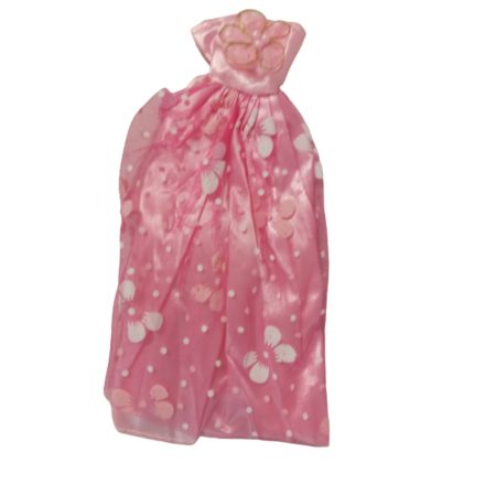 Rózsaszín virágos báli ruha, Barbie méretű babára való ruha - ÚJ