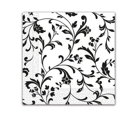 Fekete mintás Arabesque Black szalvéta 20 db-os 33x33 cm FSC - ÚJ
