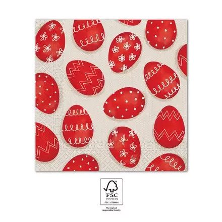 Húsvéti piros tojásos, Red Eggs szalvéta 20 db-os 33x33 cm - ÚJ