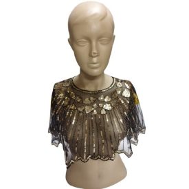  Fekete-arany fliiteres csipkegallér, charleston jelmezkiegészítő, 34 cm hosszú - ÚJ