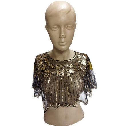 Fekete-arany fliiteres csipkegallér, charleston jelmezkiegészítő, 34 cm hosszú - ÚJ