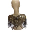 Fekete-arany fliiteres csipkegallér, charleston jelmezkiegészítő, 34 cm hosszú - ÚJ