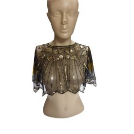   Fekete-arany fliiteres csipkegallér, charleston jelmezkiegészítő - ÚJ